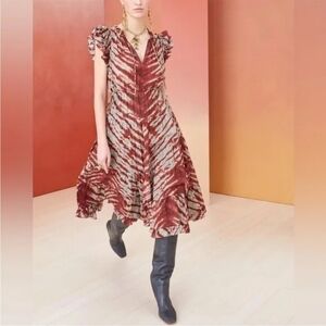 Ulla Johnson 4 Pilar tie dye cotton midi dress ruffles animal print